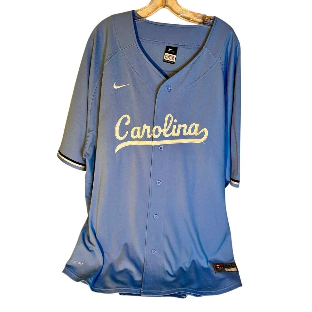 Nike Carolina Baseball Jersey Light Blue White Script